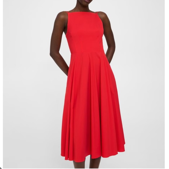 Theory Dresses & Skirts - THEORY Red Square Neck Midi Dress Good Cotton NWOT Size 6